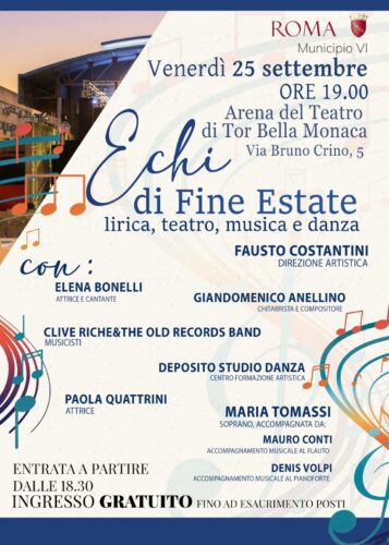 Roma si accende di arte e spettacolo: Venerdì 25 Settembre arriva "Echi di fine estate" all'arena del Teatro di Tor Bella Monaca 1 echi di fine estate
