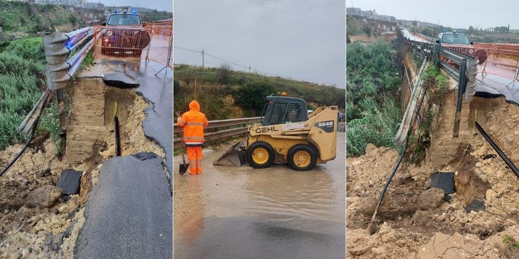Maltempo, a Catania crolla parte laterale del ponte sulla strada provinciale 63 Maltempo, a Catania crolla parte laterale del ponte sulla strada provinciale 63
