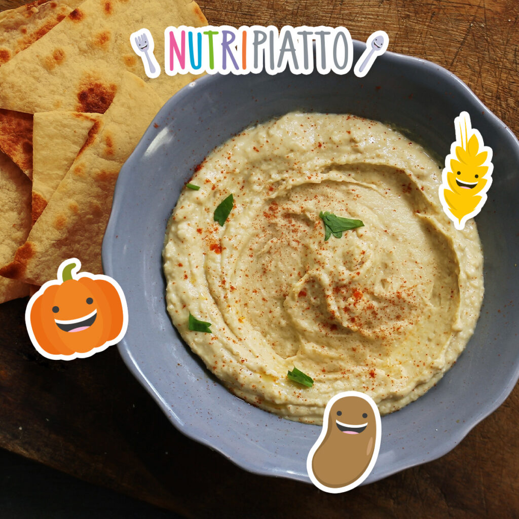 Nutripiatto Piadina o tortillas di zucca con hummus di fagioli cannellini