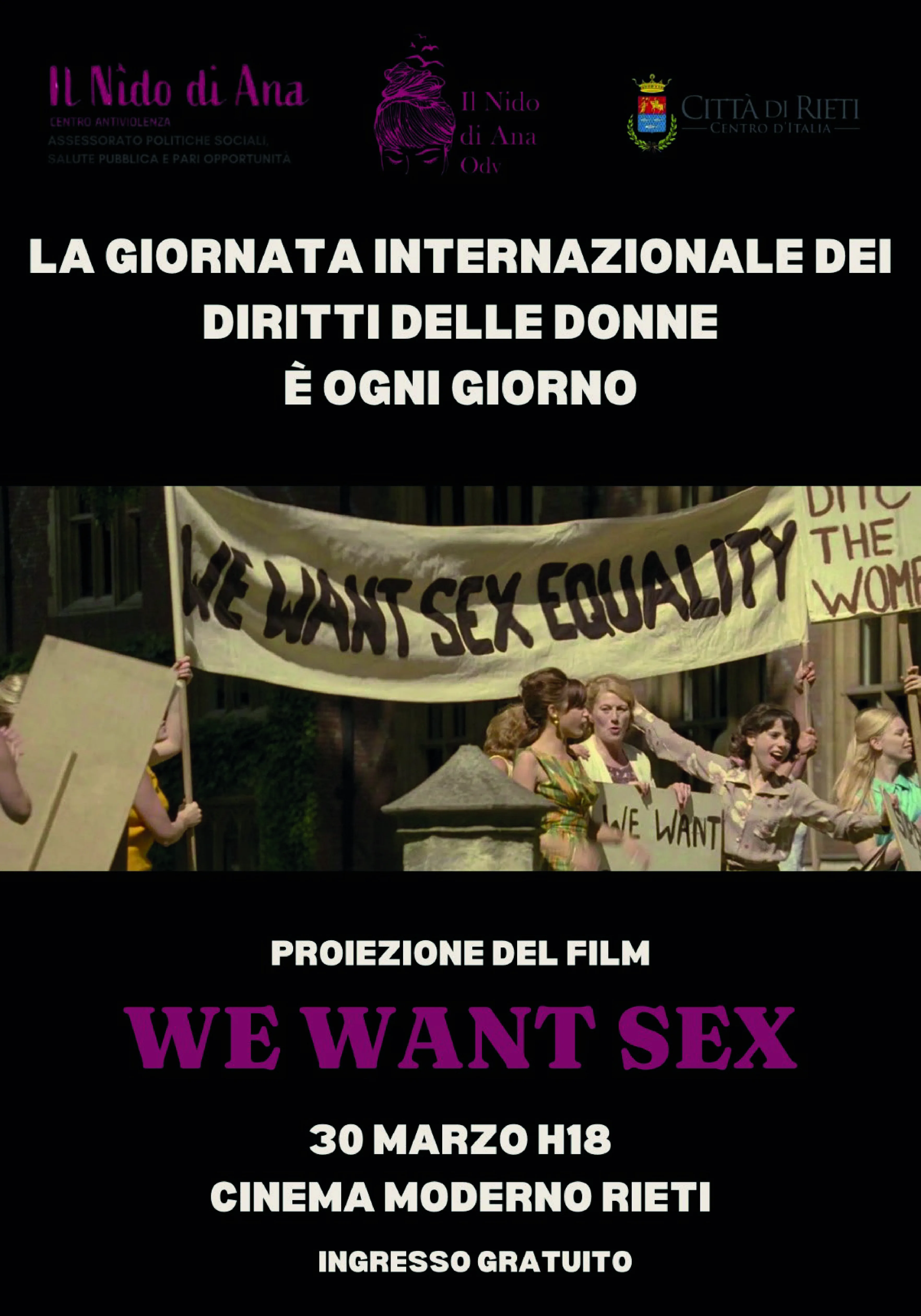 “We want sex”: il Nido di Ana e l’assessore alle politiche sociali Palomba organizzano la proiezione al Moderno per sostenere la campagna di Amnesty sulla modifica della legge sullo stupro “We want sex”: il Nido di Ana e l’assessore alle politiche sociali Palomba organizzano la proiezione al Moderno per sostenere la campagna di Amnesty sulla modifica della legge sullo stupro