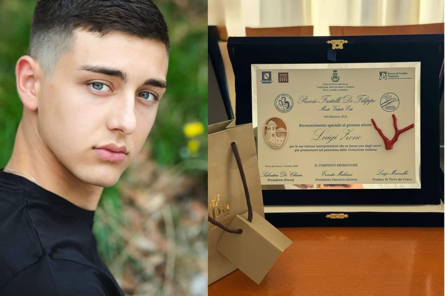 Luigi Zeno premiato al Fratelli De Filippo: talento, impegno civile e nuovi traguardi europei Dopo il Premio Fratelli De Filippo, Luigi Zeno si prepara a rappresentare l’Italia tra arte, legalità e impegno civile: ospite al Premio Charlot, testimonial contro il bullismo e premiato al Parlamento Europeo.