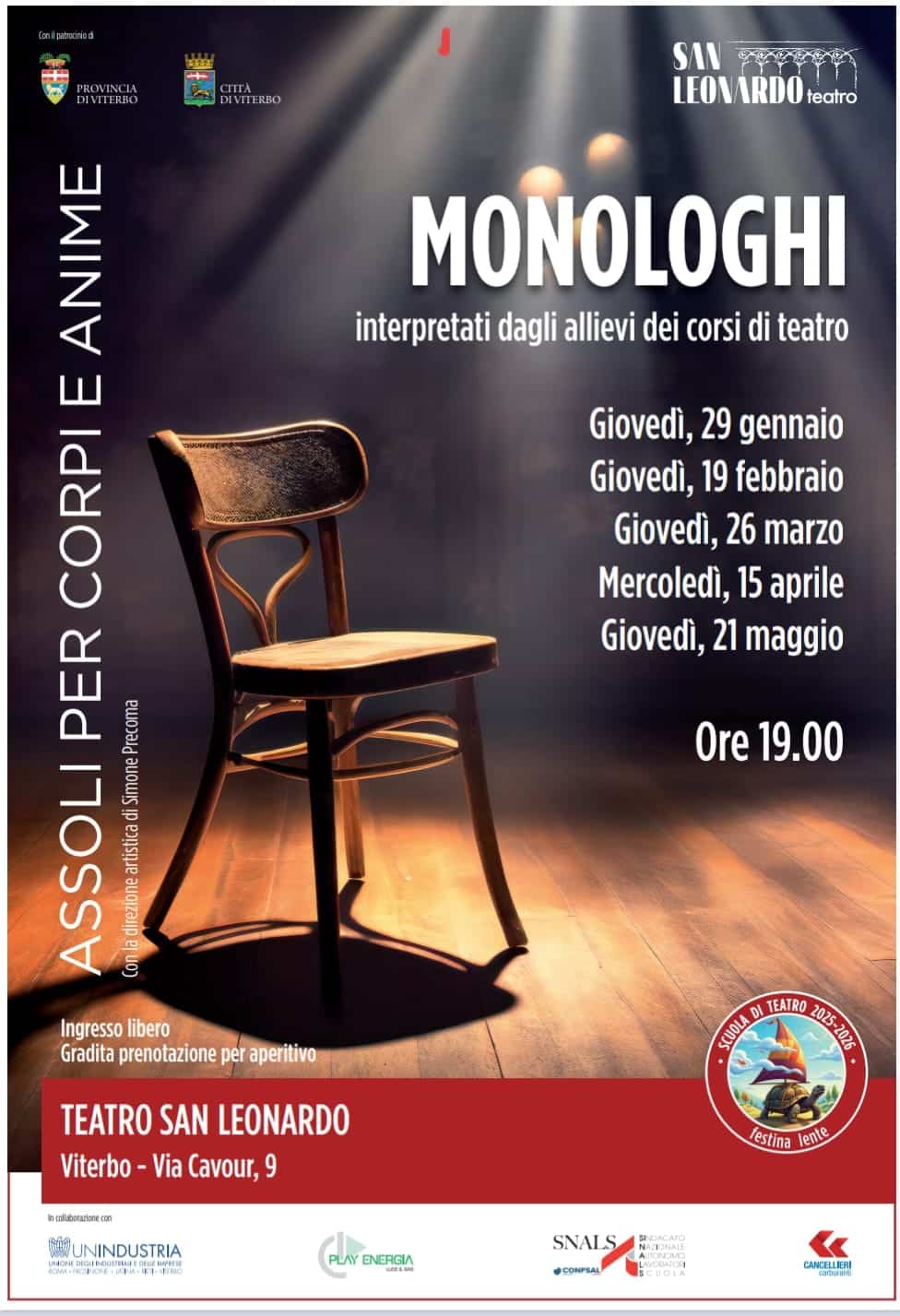 Teatro San Leonardo: riparte il ciclo “Monologhi, assoli per corpi ed anime” Teatro San Leonardo: riparte il ciclo “Monologhi, assoli per corpi ed anime”