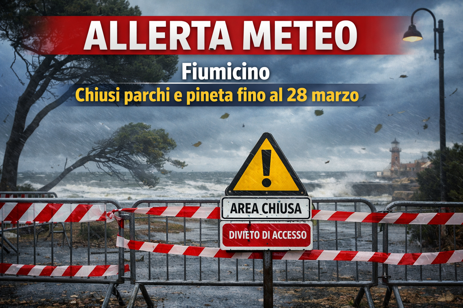 Fiumicino, allerta meteo: chiusi parchi e pineta