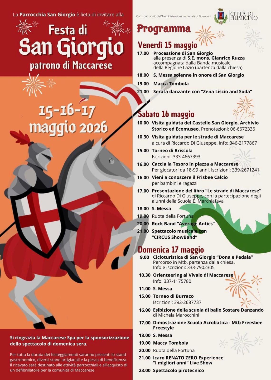 Maccarese. Festa di San Giorgio Maccarese 2026: viabilità, eventi e servizi per tre giorni di celebrazioni Maccarese. Festa di San Giorgio Maccarese 2026: viabilità, eventi e servizi per tre giorni di celebrazioni