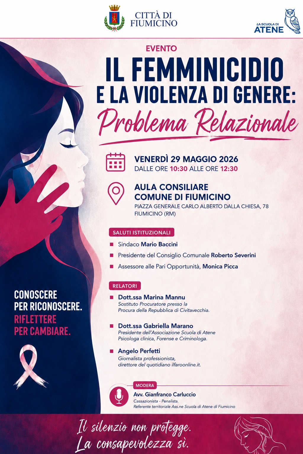 Fiumicino. Femminicidio, confronto pubblico su prevenzione e relazioni Fiumicino. Femminicidio, confronto pubblico su prevenzione e relazioni