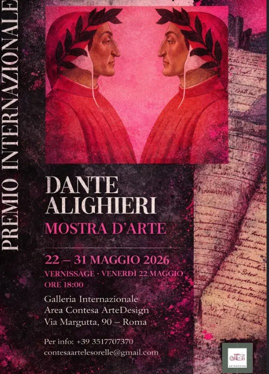 Roma. Premio Internazionale Dante Alighieri 2026, mostra d’arte e teatro in Via Margutta Roma, Premio Dante Alighieri 2026 in Via Margutta