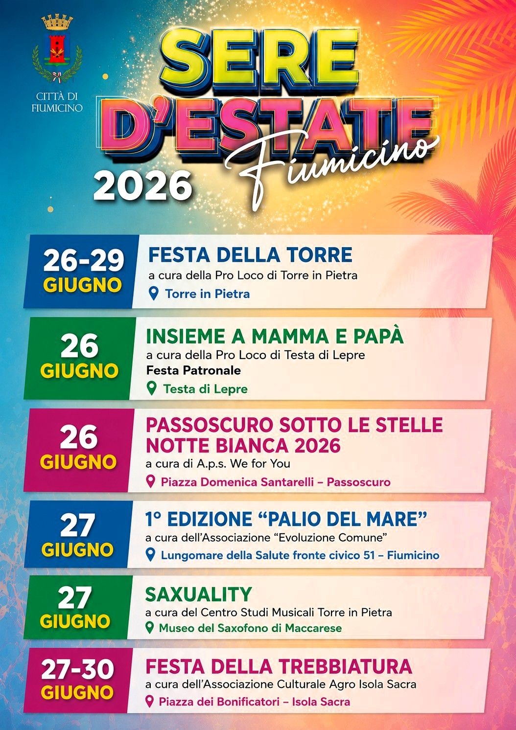 Fiumicino. Eventi in tutta la città, estate più diffusa per cittadini e turisti Fiumicino. Eventi in tutta la città, estate più diffusa per cittadini e turisti