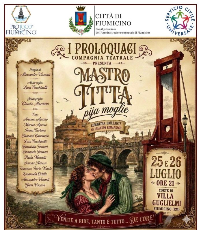 mastro-titta-villa-guglielmi-fiumicino.jpg Locandina dello spettacolo "Mastro Titta pija moglie" in programma il 25 e 26 luglio alla Corte di Villa Guglielmi a Fiumicino.
