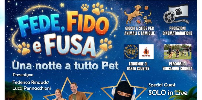 “Fede, Fido & Fusa – Una notte a tutto pet”. Ai Tucul di Tor San Lorenzo, alle porte di Roma, una serata speciale dedicata all’amore per gli animali. “Fede, Fido & Fusa – Una notte a tutto pet”. Ai Tucul di Tor San Lorenzo, alle porte di Roma, una serata speciale dedicata all’amore per gli animali.