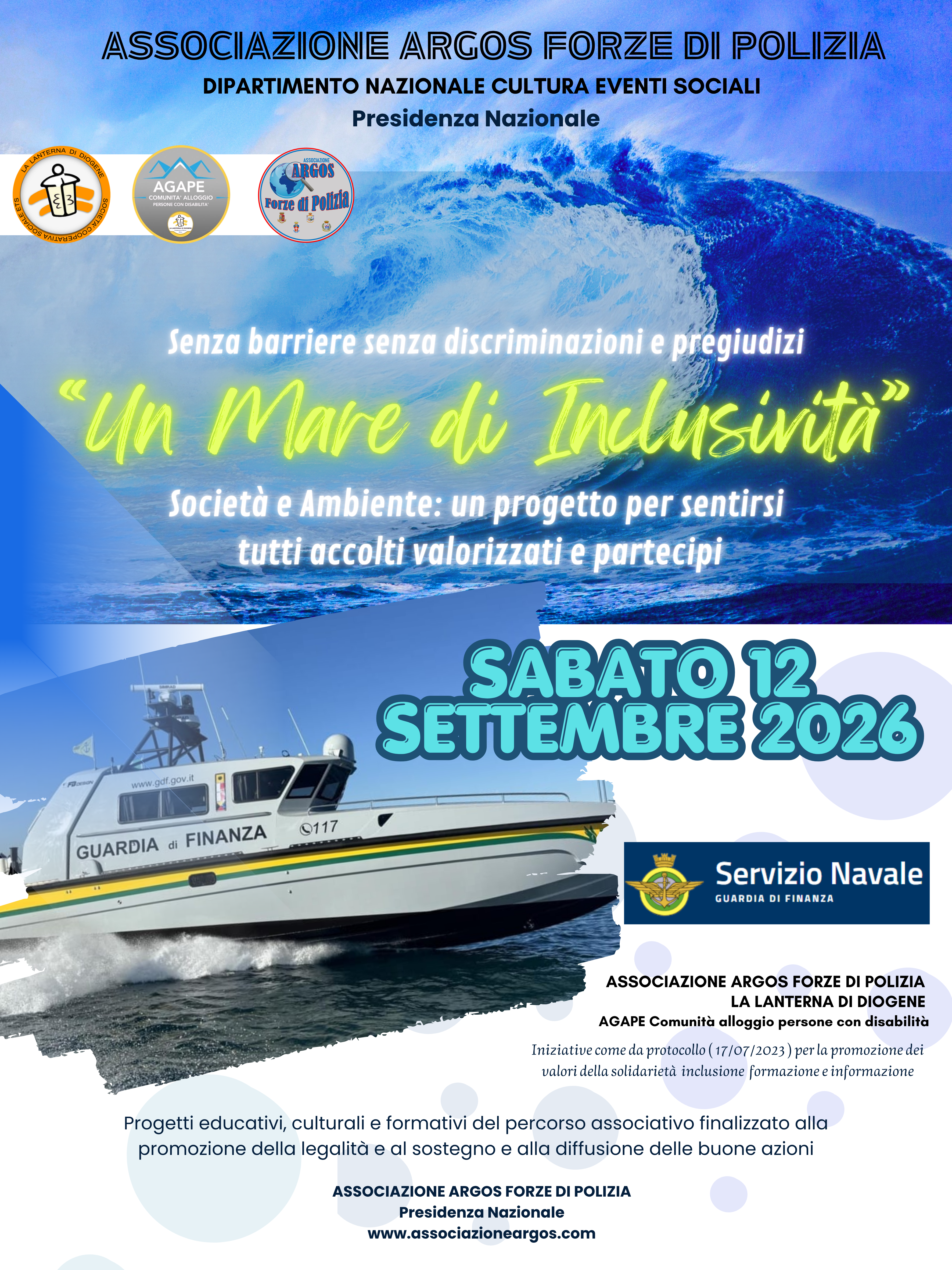 “Un mare di inclusività” Civitavecchia – Continua il percorso delle Buone Azioni dell’Associazione ARGOS Forze di Polizia con il supporto della Guardia di Finanza.
