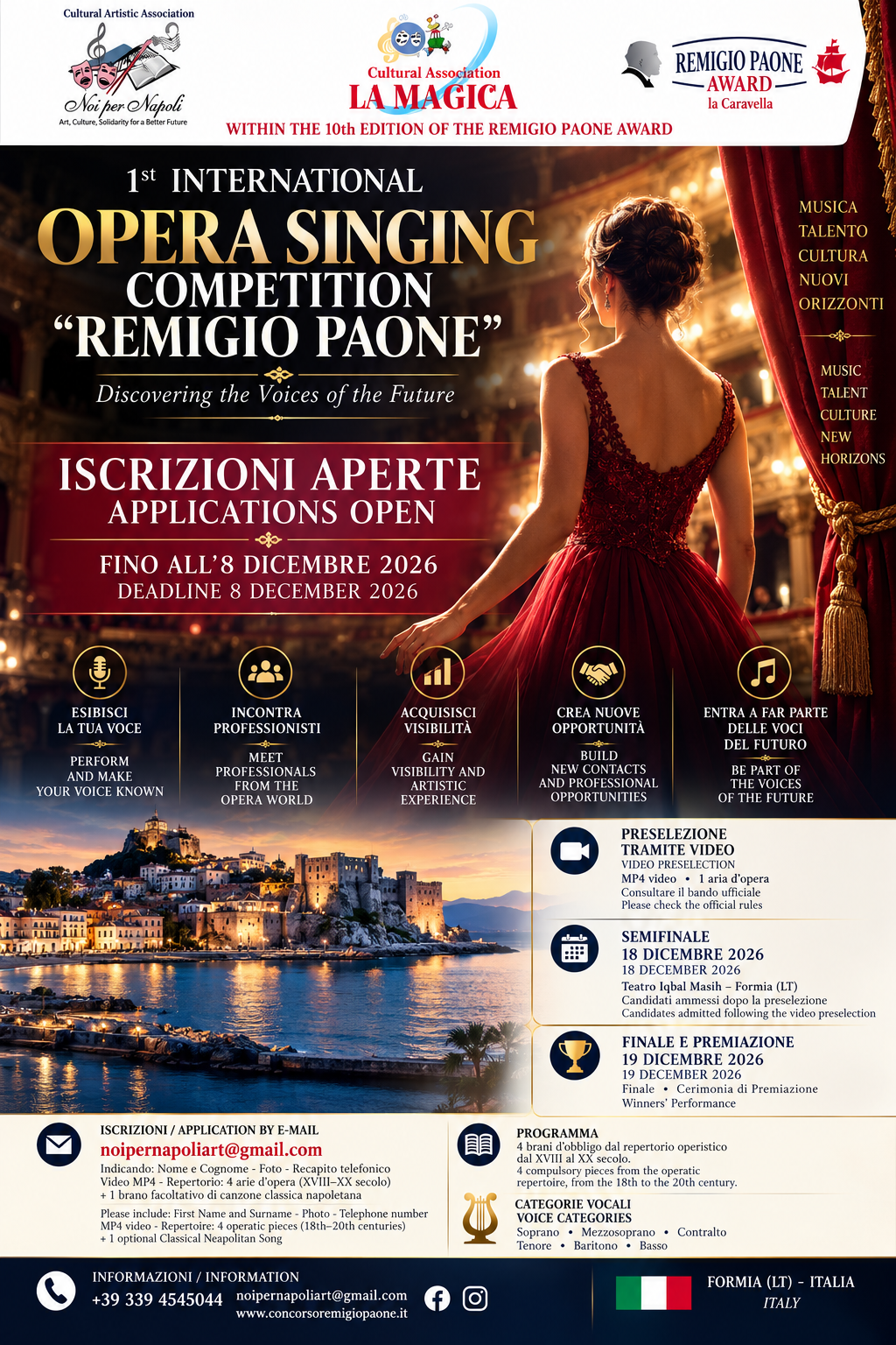 Aperte le iscrizioni al I Concorso Internazionale di Canto Lirico “Remigio Paone”Formia Aperte le iscrizioni al I Concorso Internazionale di Canto Lirico “Remigio Paone”Formia
