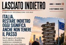 Lasciato Indietro. Restare indietro oggi significa anche non tenere il passo Lasciato Indietro, Anno I numero 10 del 9 settembre 2026: grafica dedicata alle nuove disuguaglianze legate a lavoro, competenze, scuola, territori, disabilità e assistenza.