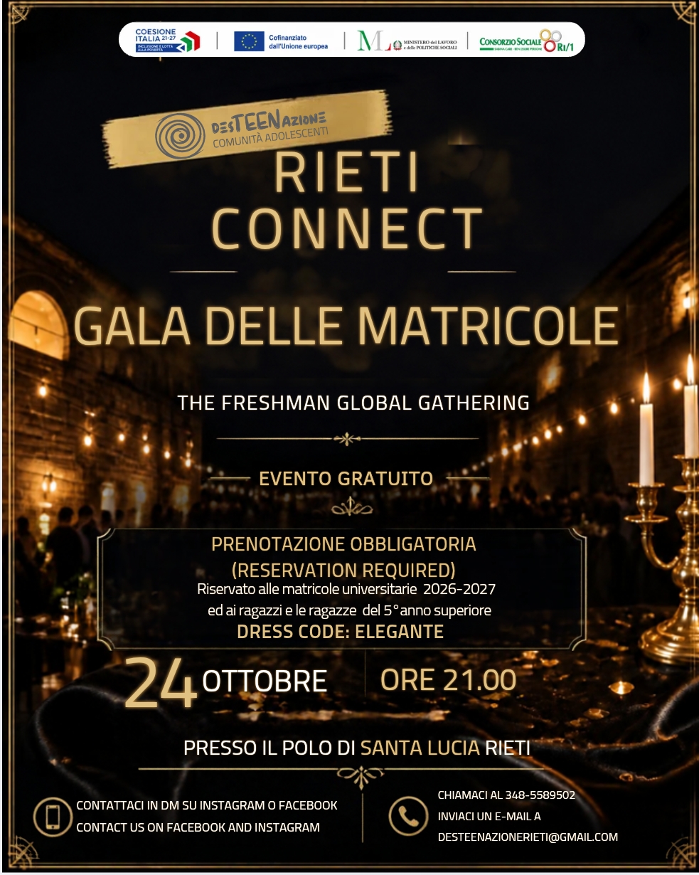 Rieti accoglie le matricole universitarie con “Rieti Connect: The Freshman Global Gathering” Rieti accoglie le matricole universitarie con “Rieti Connect: The Freshman Global Gathering”