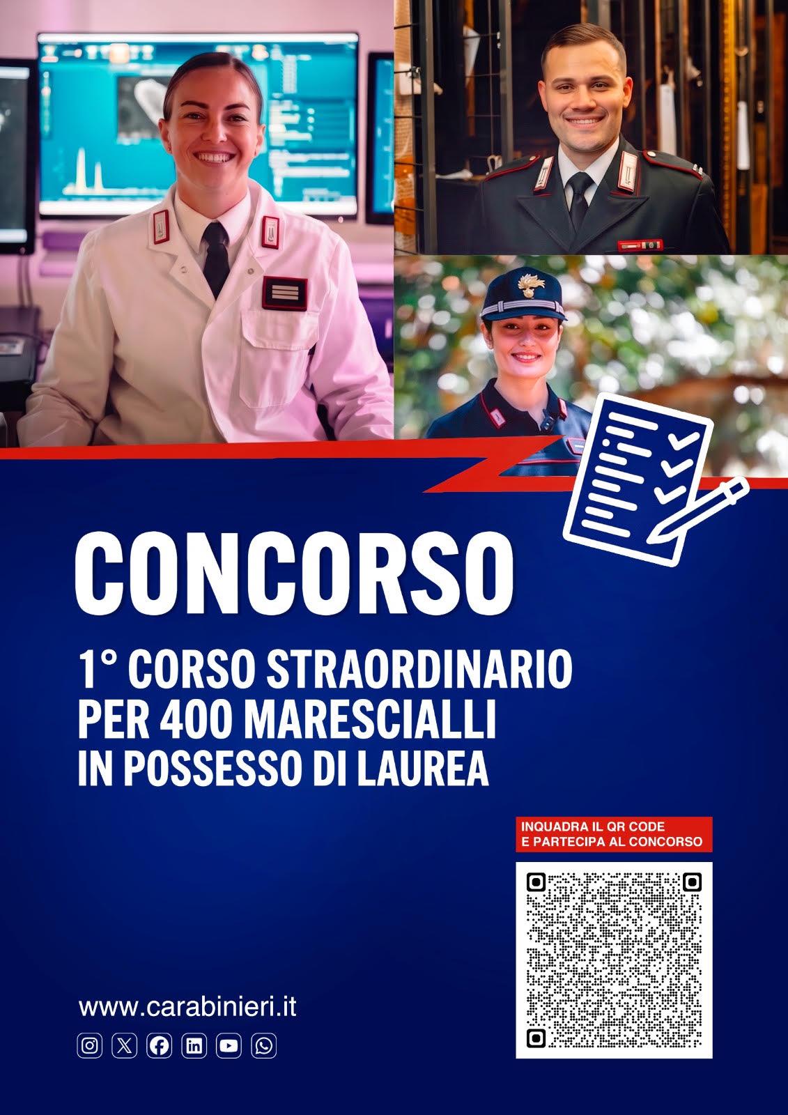 CARABINIERI: PROROGATA AL 9 NOVEMBRE LA SCADENZA DEL CONCORSO STRAORDINARIO PER 400 ALLIEVI MARESCIALLI IN POSSESSO DI LAUREA CARABINIERI: PROROGATA AL 9 NOVEMBRE LA SCADENZA DEL CONCORSO STRAORDINARIO PER 400 ALLIEVI MARESCIALLI IN POSSESSO DI LAUREA