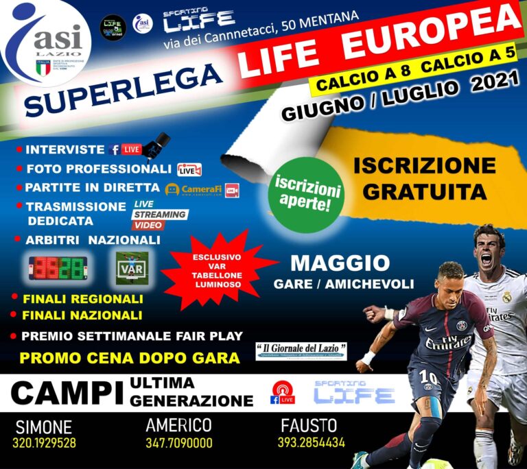 SUPERLEGA  LIFE EUROPEA – CALCIO AMATORIALE A MENTANA