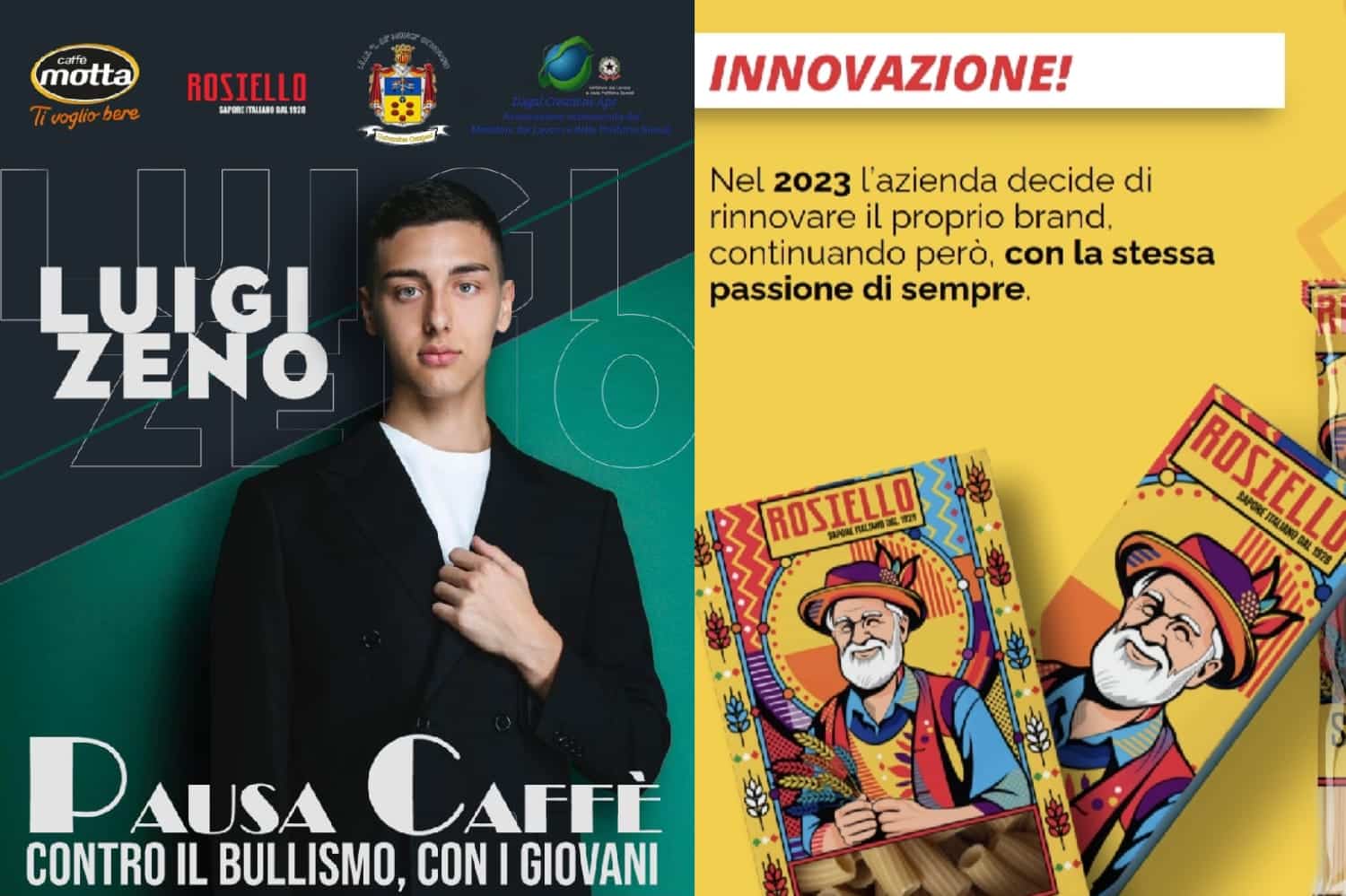 locandina e Pastificio Rosiello Luigi Zeno, giovane attore protagonista su Netflix, e il Pastificio Rosiello insieme contro il bullismo nelle scuole italiane con il progetto Pausa Caffè