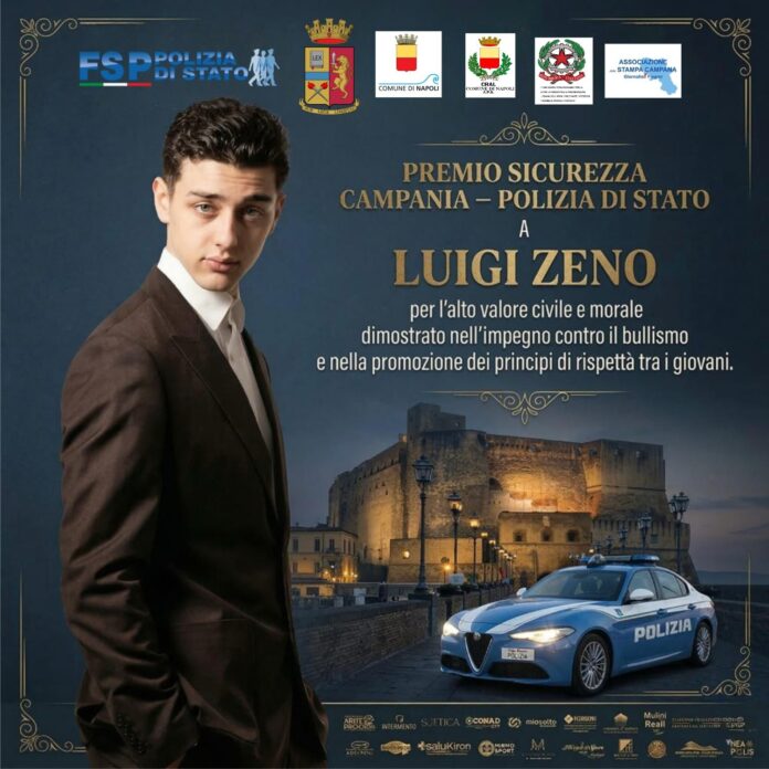Premio Sicurezza Campania e Luigi Zeno Luigi Zeno premiato dalla Polizia di Stato per il suo impegno contro il bullismo