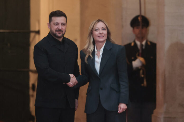 LA PREMIER MELONI RICEVE IL PRESIDENTE UCRAINO ZELENSKY