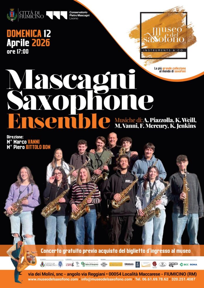 sax concerto Concerto gratuito a Fiumicino il 12 aprile: sax, tango e pop al Museo del Saxofono con giovani musicisti del Conservatorio Mascagni.