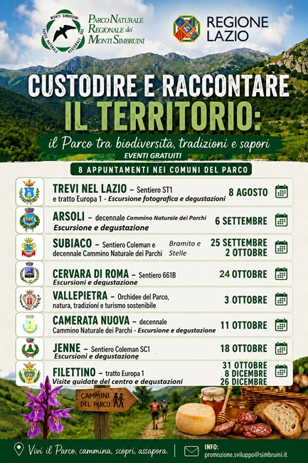 Dall’8 agosto al 26 dicembre per conoscere il Parco dei Monti Simbruini Dall’8 agosto al 26 dicembre per conoscere il Parco dei Monti Simbruini