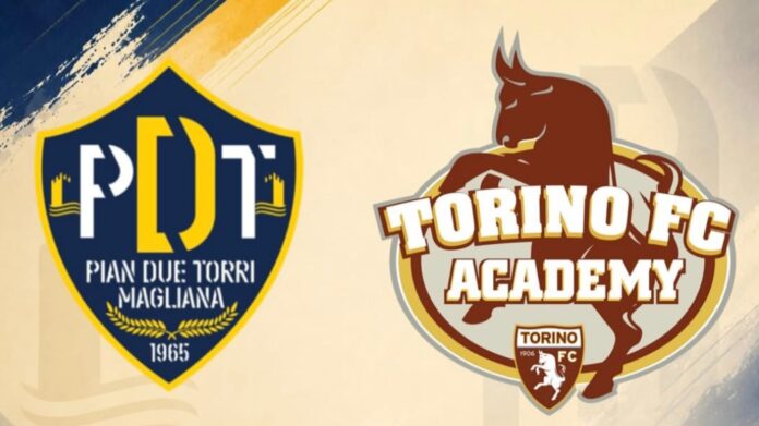 WhatsApp Image 2026-08-03 at 17.59.22 Loghi della Polisportiva Pian Due Torri e del Torino FC Academy che annunciano la nuova affiliazione. Crediti foto in n